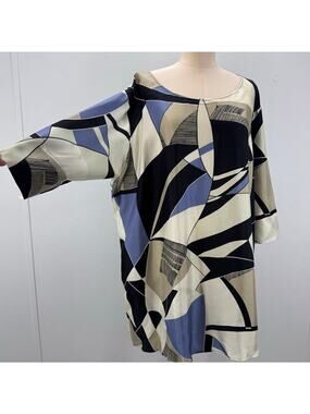 NWT Marina Rinaldi Geometric Abstract Silk Twill Tunic Top Plus US 20 Old Money
